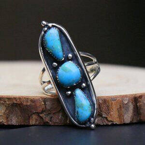 Santa Fe Style Ring ✦ Kingman Turquoise 9.00ctw Sterling Silver ✦ Southwest Sz 9
